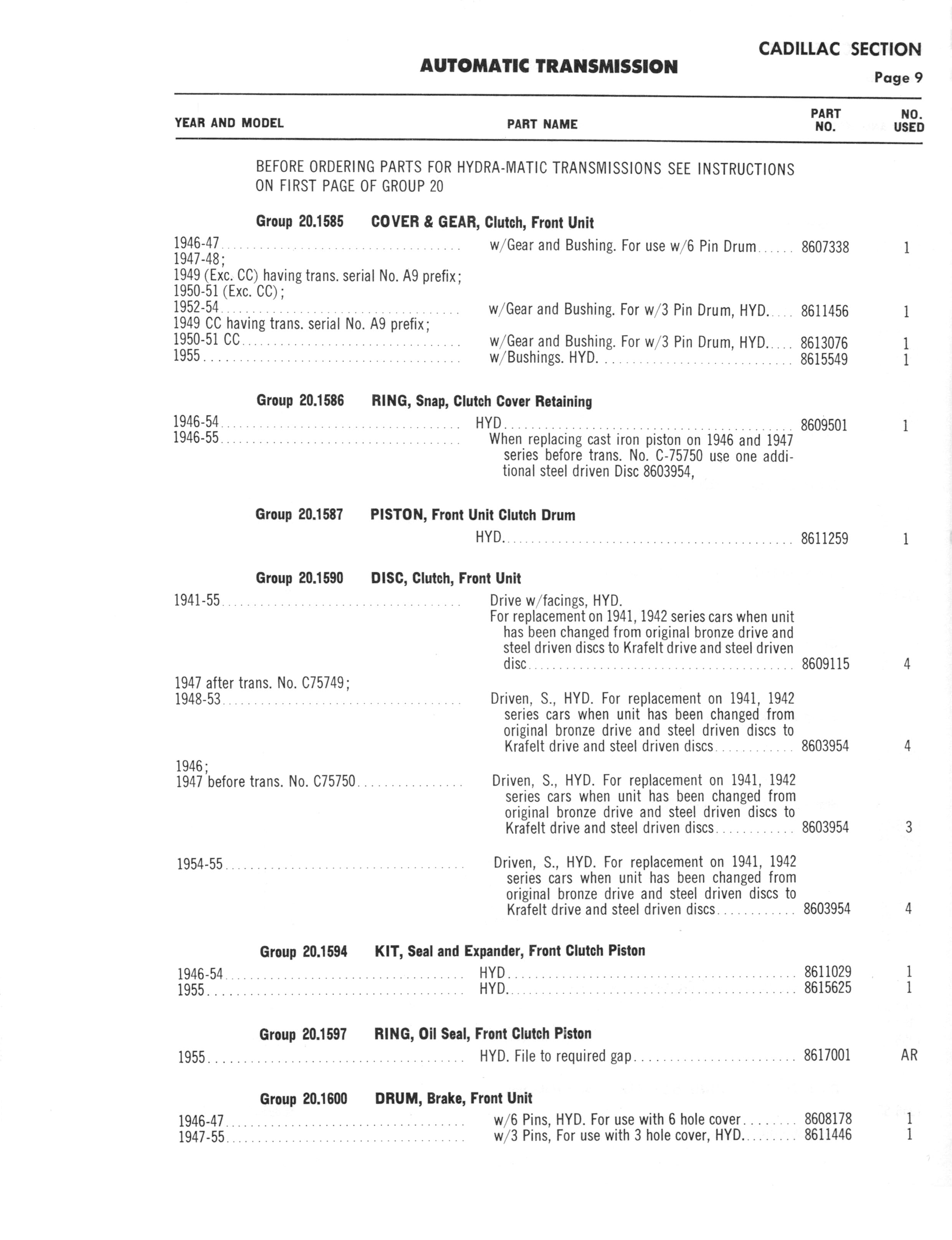 A3010 Automatic Transmission Parts Catalog HydraMatic, PowerGlide